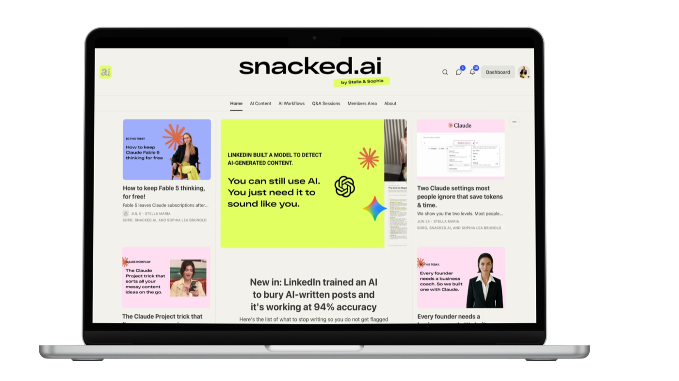 The snacked.ai Substack open on a laptop